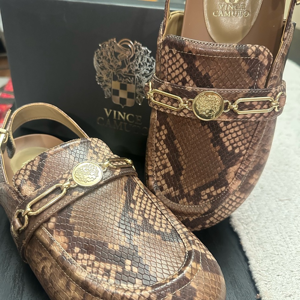 Vince Camuto Brown Snake Print sling back Loafers